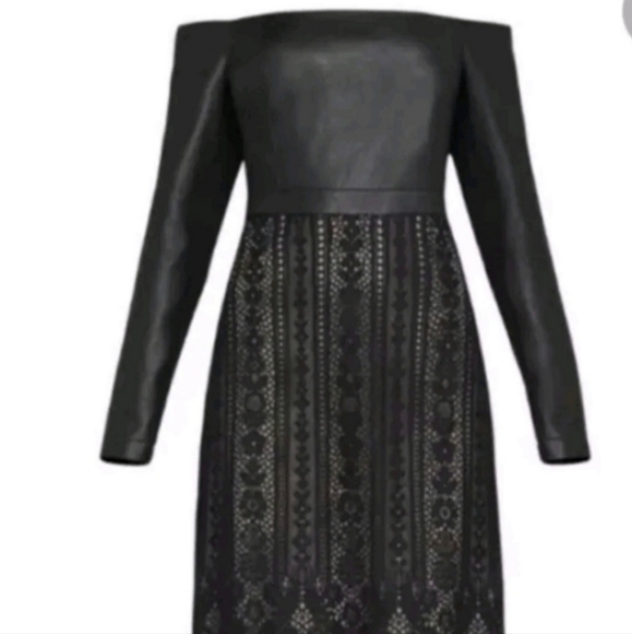 NEW BCBG MAXAZRIA 'NAHARA' Black Leather Look Lace Dress Size 8 approx S… - Picture 2 of 13